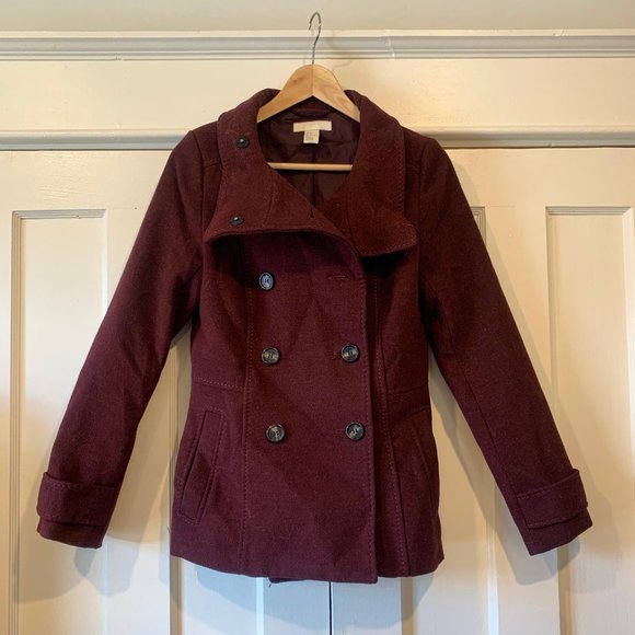 Burgundy H&M Peacoat - Picture 1 of 3